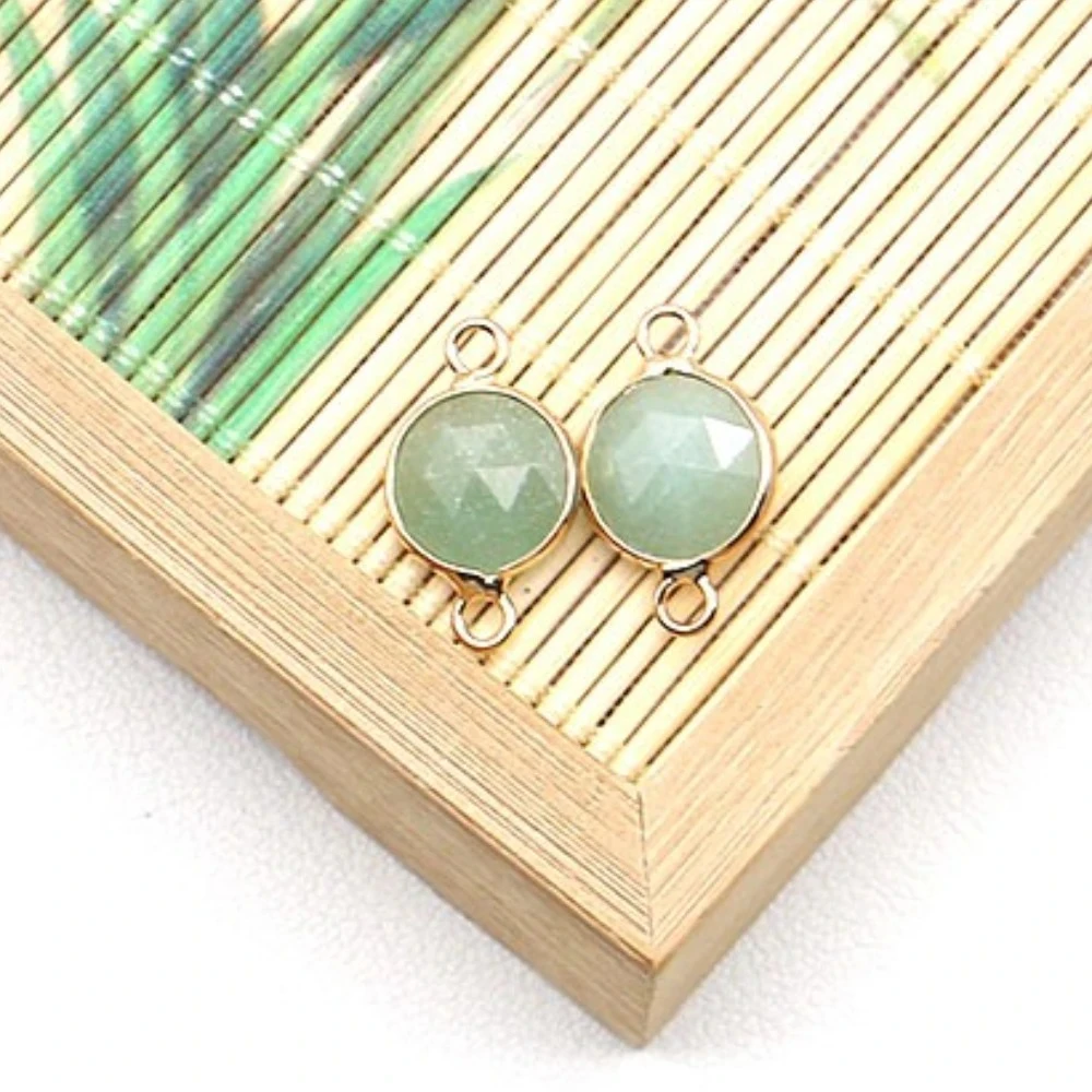 

3pcs Round Natural Amethyst Labradorite Pendant Connector Gold-plated Double-hole Design Charms Accessory For DIY Necklace Gift