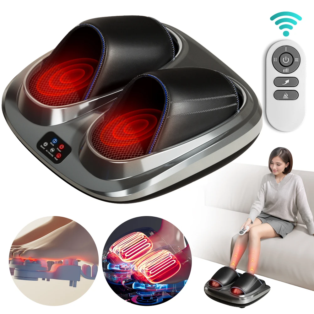 Foot Massager with Heat and Deep Kneading Therapy, Air Compression, Vibration for Pain Relief and Circulation, Open-Toe Style