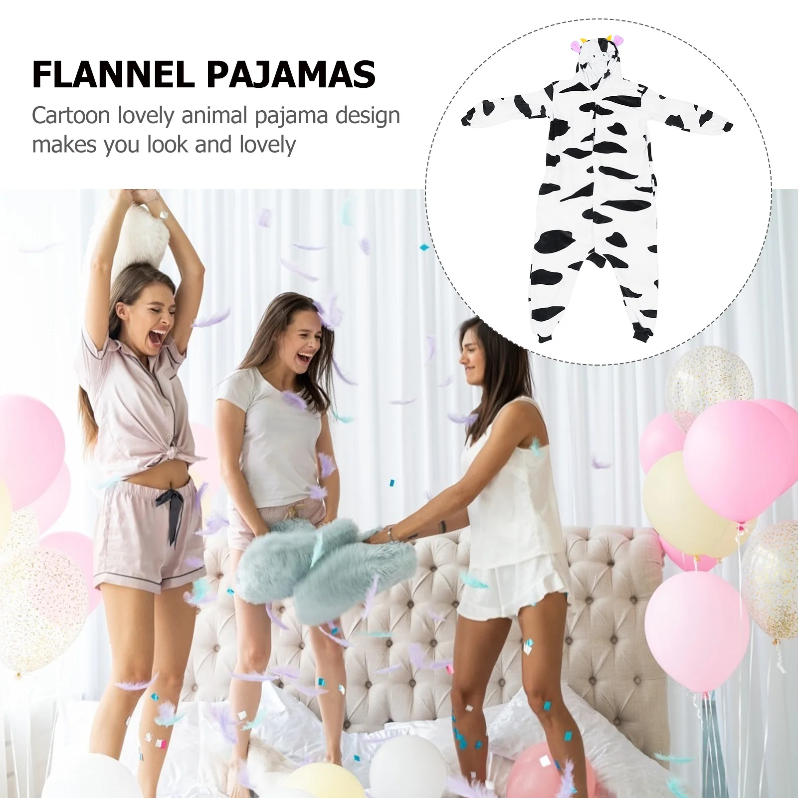 

1 шт., фланелевая коровья пижама, удобная одежда для сна с животным принтом для мужчин и женщин, теплая ночная рубашка на осенне-зимний сезон