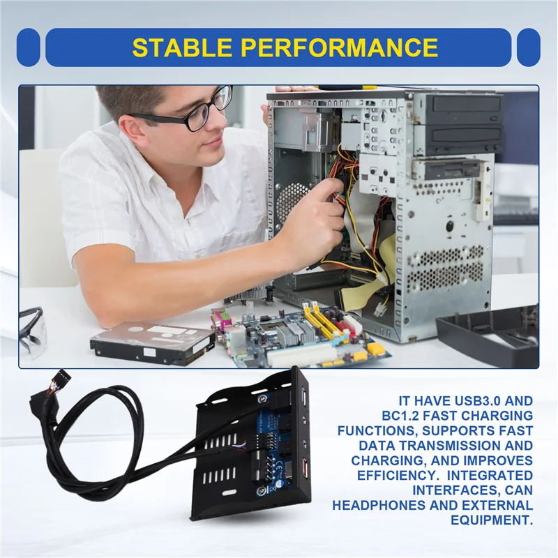 

L53A-Dual USB 3.0 Hub 19-контактная передняя панель для ПК с разъемом для гарнитуры 3,5 мм и быстрой зарядкой BC1.2 — подходит для 3,5-дюймового диска для гибких дисков B