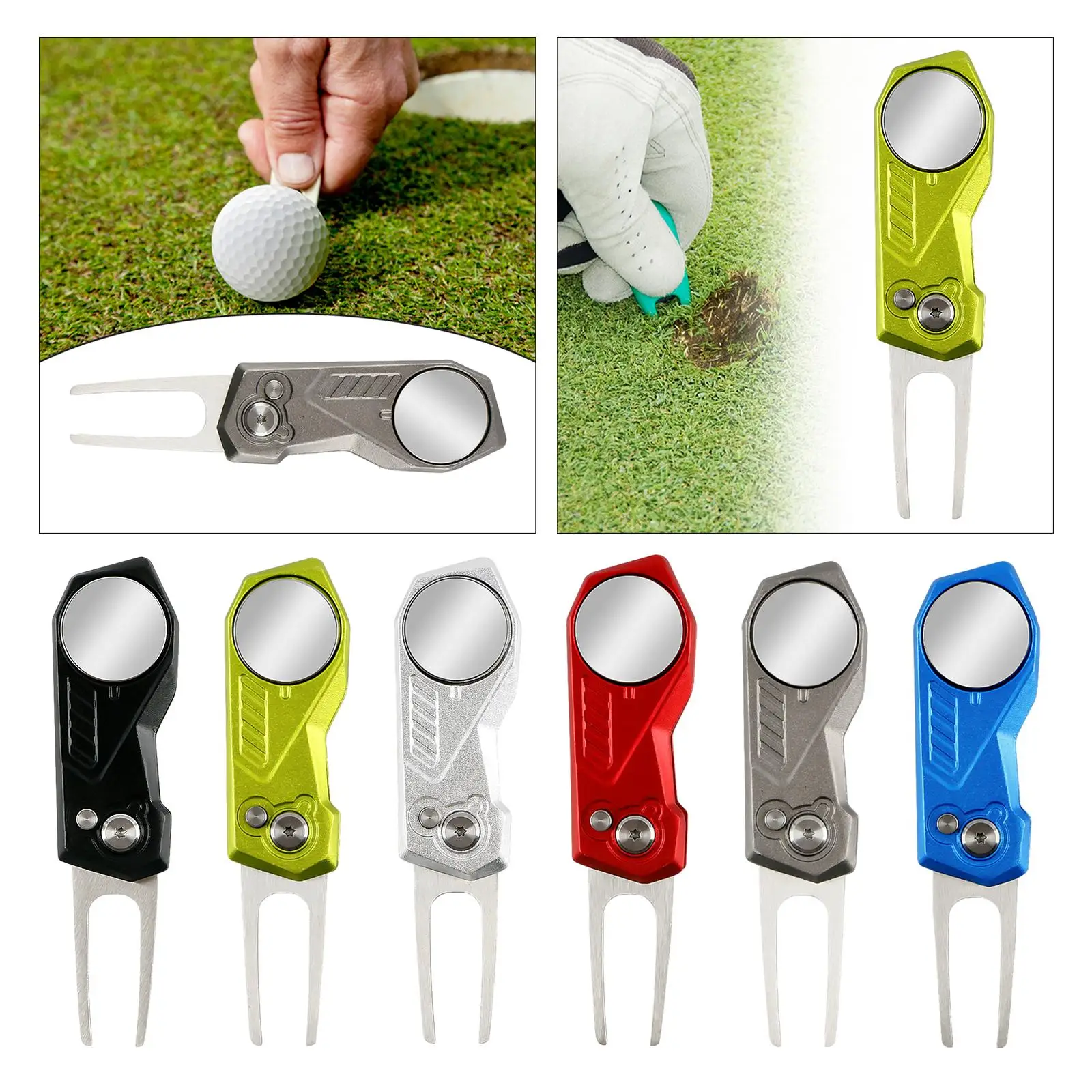 

Golf Divot Tool Equipment Portable L Golf Repair Pitch Fork Mark Repair Fork Foldable Golf Putting Green Fork