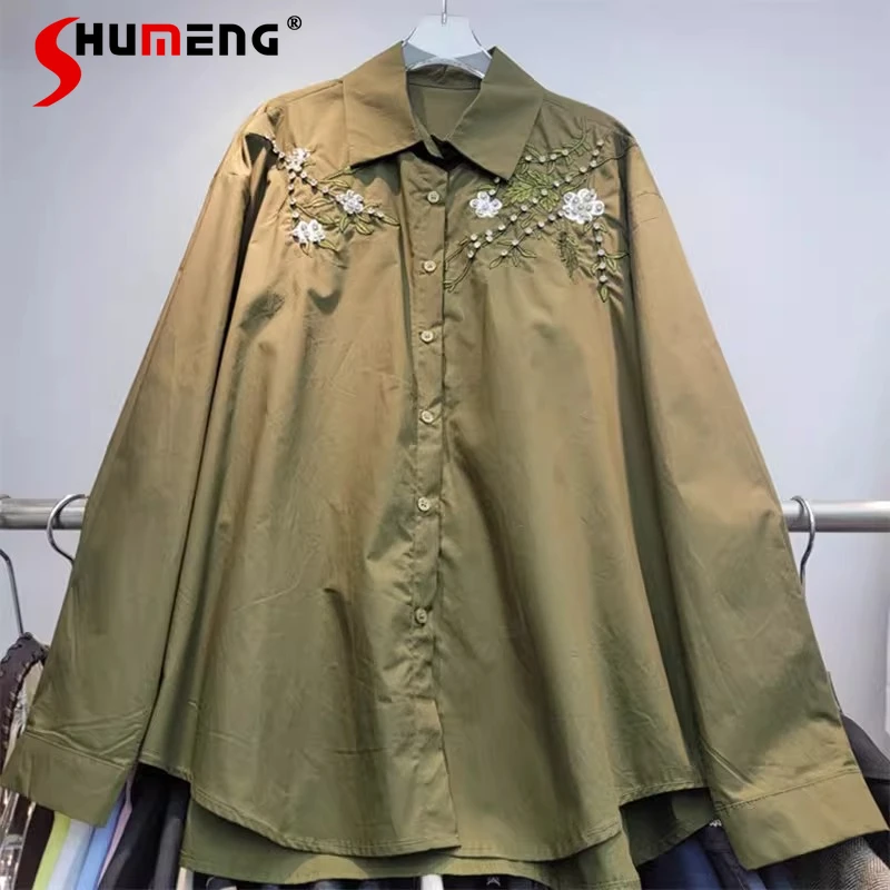 

Шикарные легкие и роскошные простые комфортные женские рубашки с принтом, весна 2026, новинка, свободные рубашки, однотонные, на пуговицах, с длинным рукавом