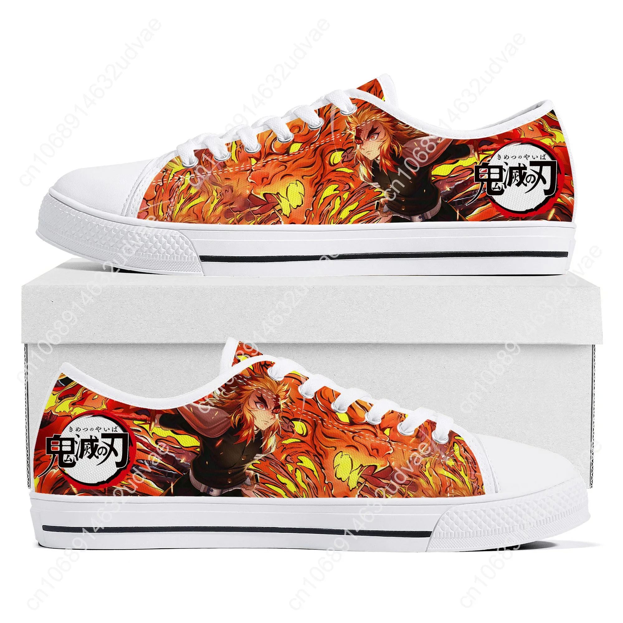 Tênis Low Top para homens e mulheres, tênis de lona, sapatos personalizados, Low Top, adolescente, pilar de chama, Kyojuro Rengoku, Demon Slayer, Kimetsu