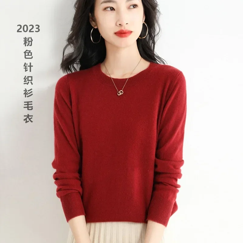 

Fashion 100% Merino Wool Cashmere Women Knitted Sweater O-Neck Long Sleeve Pullover Autumn Clothing Jumper Top