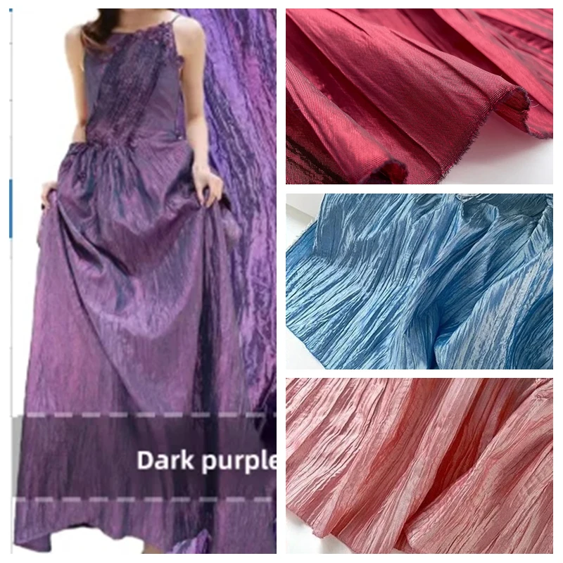 

Lustrous Pleated Fabric By The Meter for Wedding Clothes Diy Sewing Designer Background Cloth Pure Color Dark Purple Black Pink