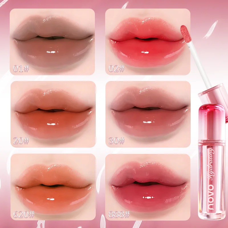 ملمع شفاه مائي زجاجي وملمع شفاه مرآة لامعة، ملمع شفاه مرطب، يدوم طويلاً، كوب غير لاصق، مرطب #4
