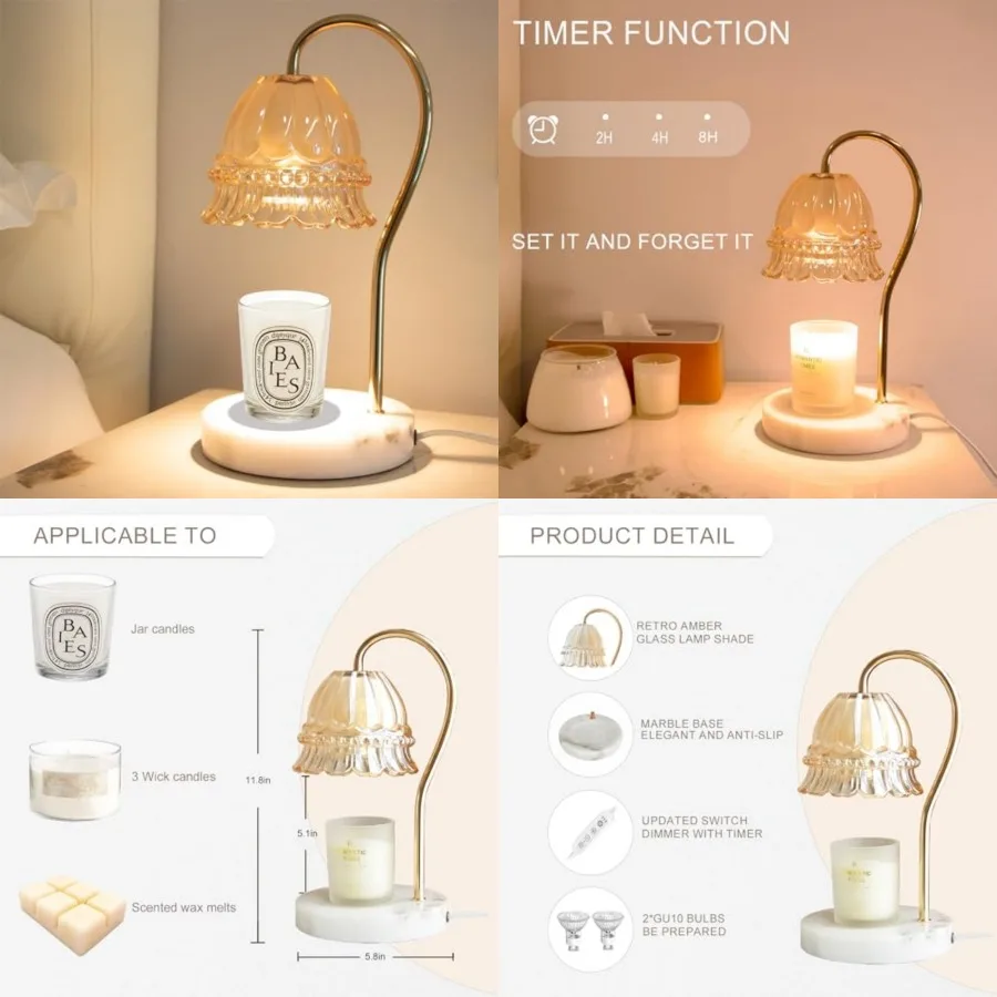 

Candle Warmer Lamp with Timer and Dimmer, Electric Candle Lamp Warmer with 2 Bulbs for Scented Candle, Home Decor Gift for Her,