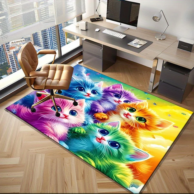 

Красочный коврик с котенком для детской игровой комнаты, причудливый ковер с рисунком кота, забавный и яркий декор для детской пола, нескользящий ковер