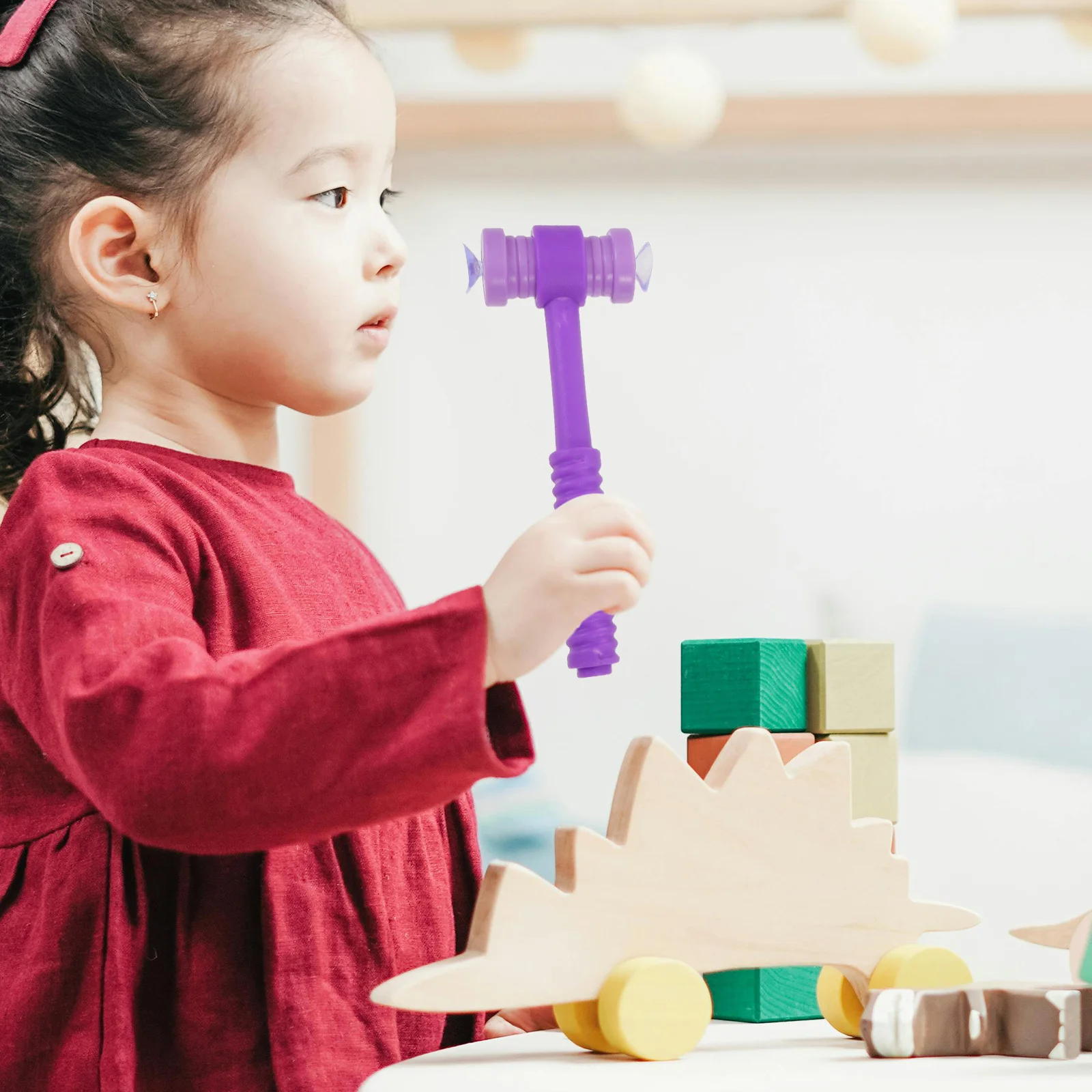 6pcs Kids Hammer Plastic Early Learning Reaction Training Suction Cup Base For Toddler Hand Eye Coordination - Pounding