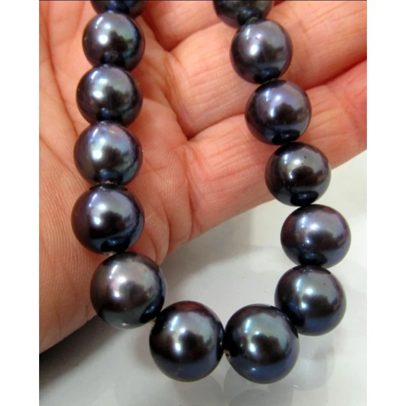 

HOT 9~10 MM TAHITIAN BLACK SOUTH SEA AAA PEARL NECKLACE 20 INCH 14KGP clasp