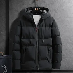 Parka com capuz monocromática masculina, casaco quente, casacos grossos, moda casual, roupas de inverno