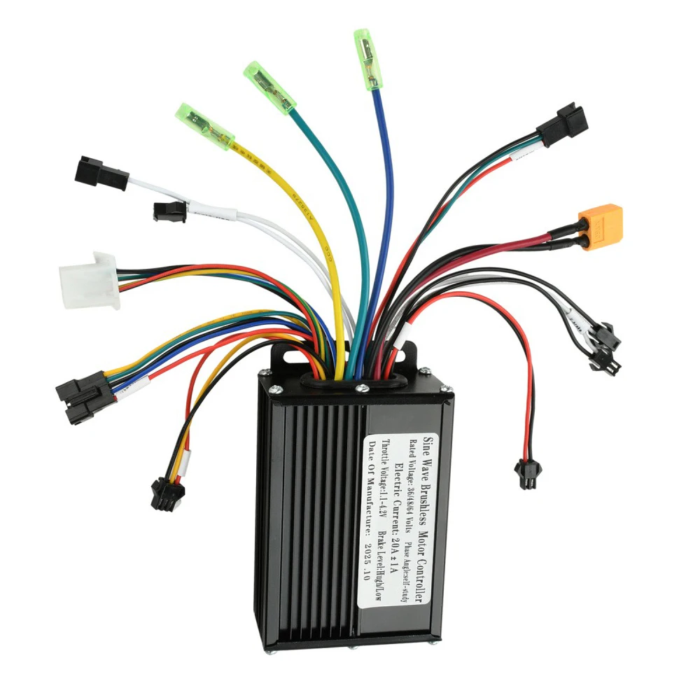 Sine Wave DC Electric Motor Controller DC36V/DC48V 350W-500W Brushless Motor Controller Electric Bike 20A Black Aluminum Alloy