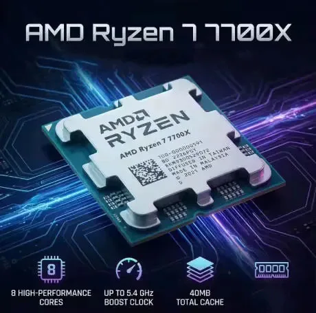New AMD Ryzen 7 7700X Desktop CPU 8 Core 16 Thread 5NM 32M L3 Cache 4.5GHz 100 000000591 Socket AM5 Without Cooler