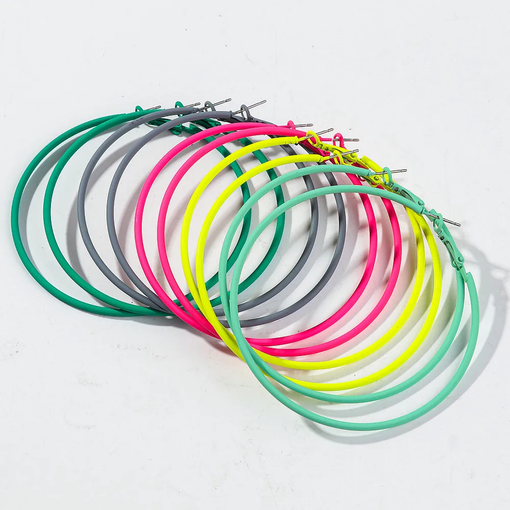 16 Colors Simple 7cm Big Round Hoop Earrings Women Exaggerated Metal Painted Large Circle Earrings Female Party Jewelry Gifts