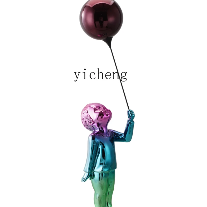 YY Creative Balloon Boy Sculpture Living Room Floor Stand Decoration Light Luxury Furnishings