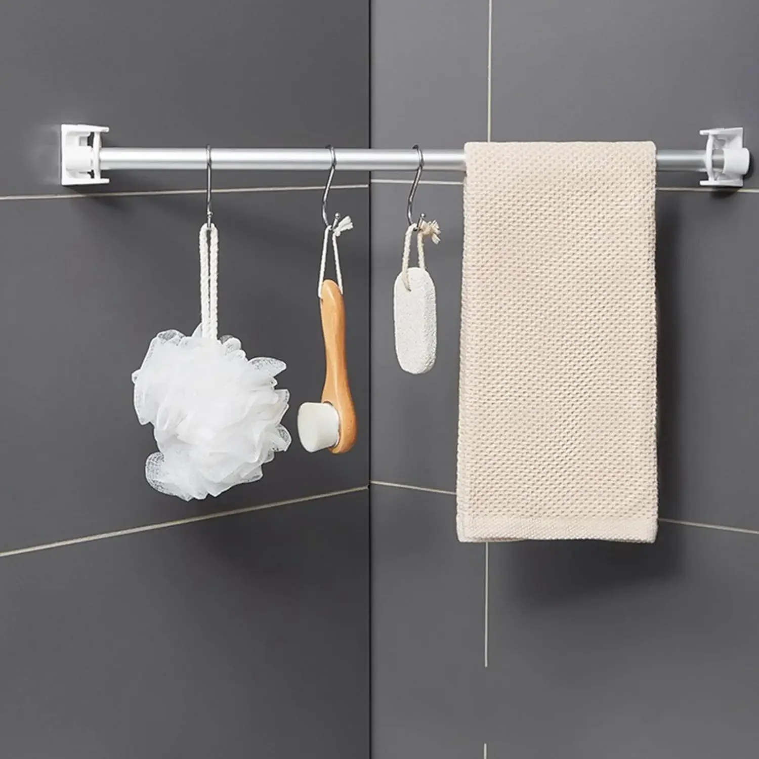 2 قطعة حامل قضيب ستارة حلقي دوار قابل للتعديل - 360 درجة ° دعامة دوارة ذاتية اللصق للمناشف والمطبخ وديكور الحائط #4