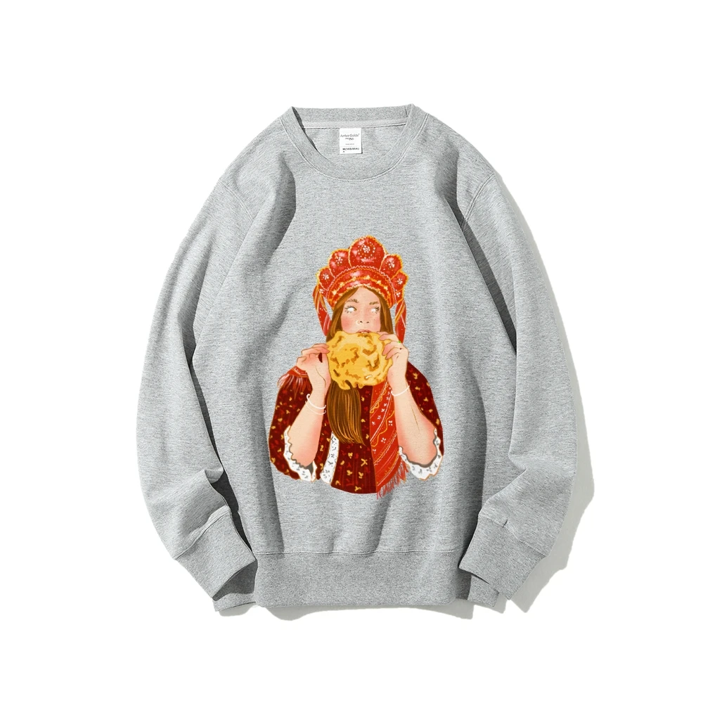 Moletom menina pão aconchegante folk gráfico casual wear y2k na moda macio oversize roupas design quente vibe estilo artístico moletom