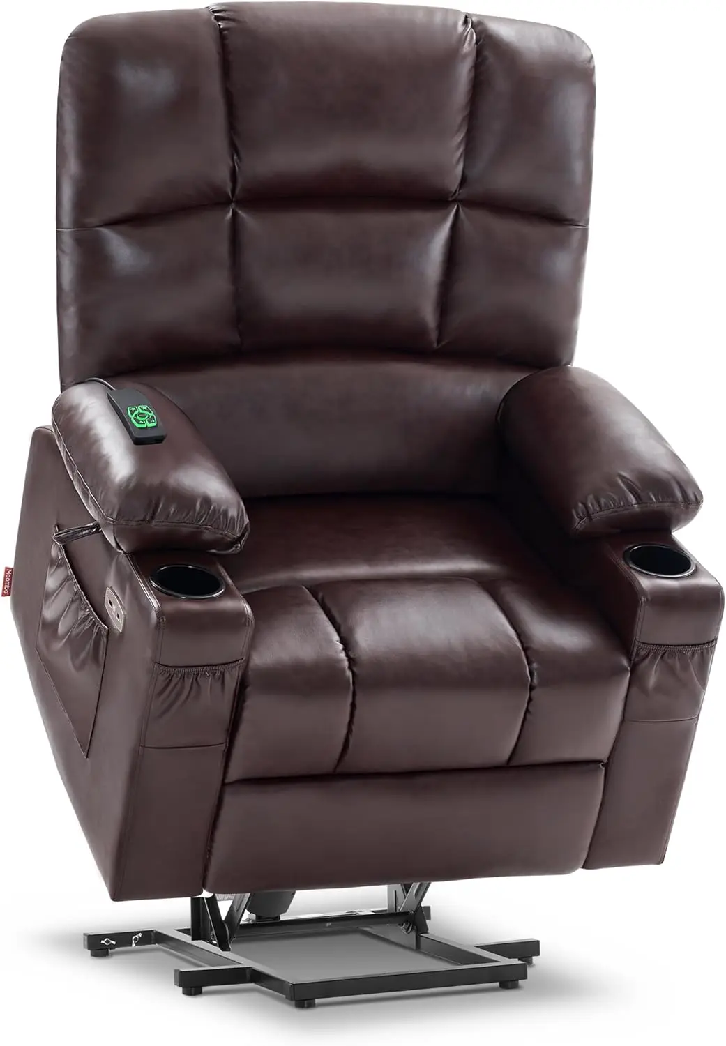 Medium Lay Flat Dual Motor Power Lift Recliner Chair Sofa with Heat for Elderly People Infinite Position Faux Leather Dark Brown