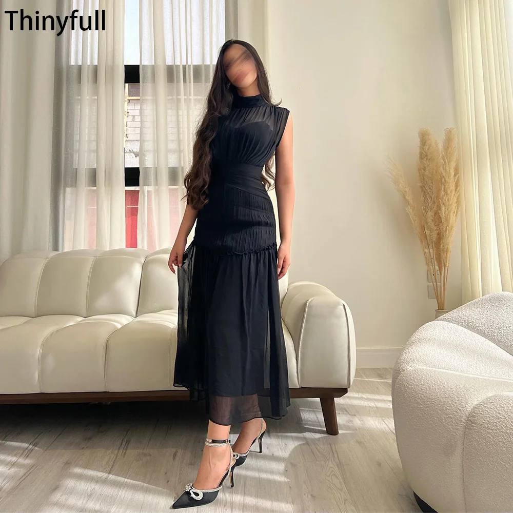 

Thinyfull A Line Evening Dresses Sleeveless Pleat Chiffon Prom Party Dresses Formal Gowns Women Celebrate Dinner Dresses Dubai