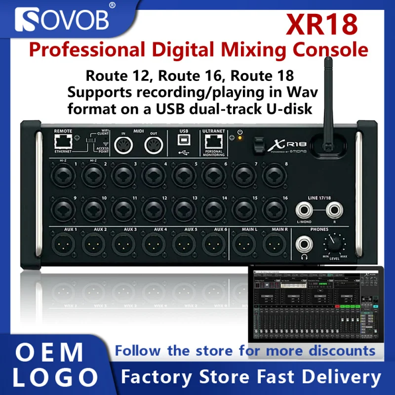 XR18 Professional Digital Mixer, 16-Way Input Mixer, WIFI Module USB Stereo Stage DJ Live broadcast, Audio Multi-Track Recording