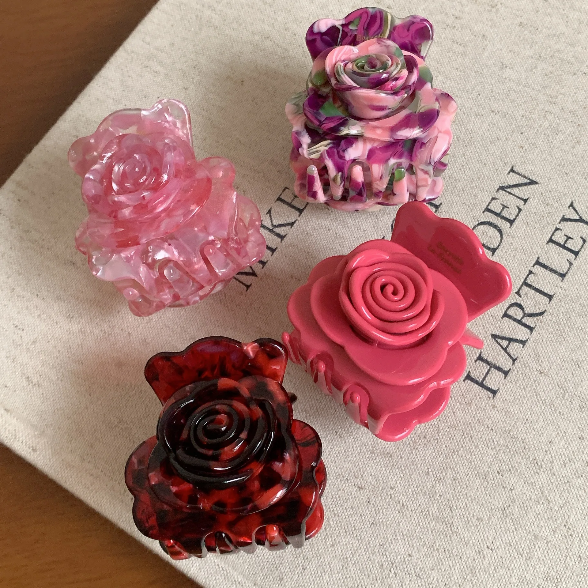 DuoShang French Sweet Colored Rose Hair Claw Acetate Claw Clips Flower Series Crab Hair Clips for Women Girls Hair Accessories