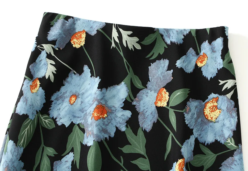 2025 New Fashion Elastic Waist Retro Printing Long Mermaid Skirt  Vacation Style High Split Slit Fishtail Skirts for Women