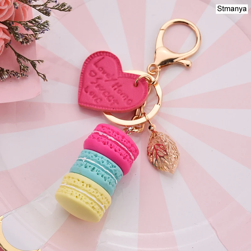 New Cake Key chain Women fashion cute France Cake Macarons Key Ring charm female wedding Party gift Jewelry key holder