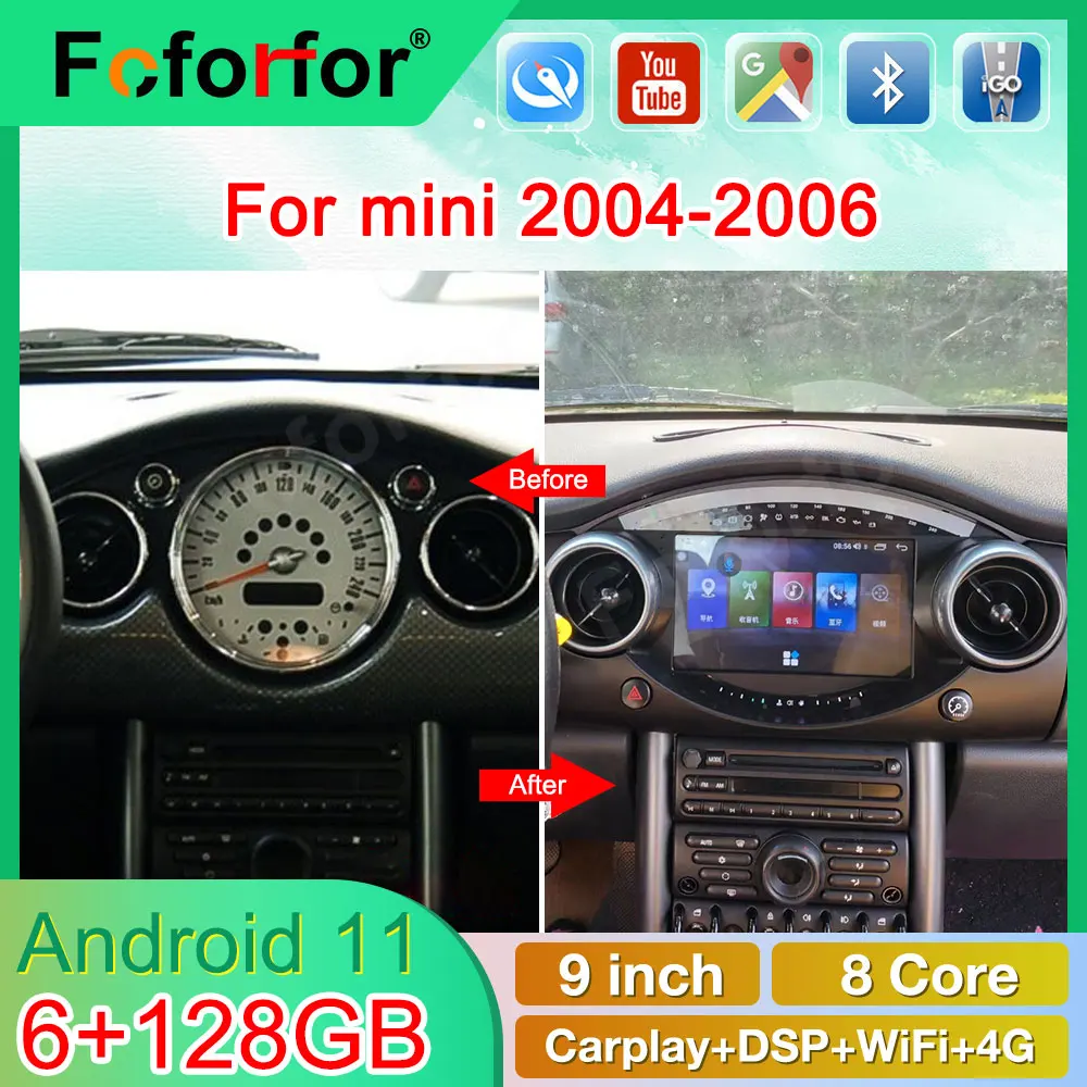 Android 11.0 For Mini Cooper R50 R53 2004-2006 Car GPS Navigation Touch Screen Head Unit Multimedia Player Radio Tape Recorder