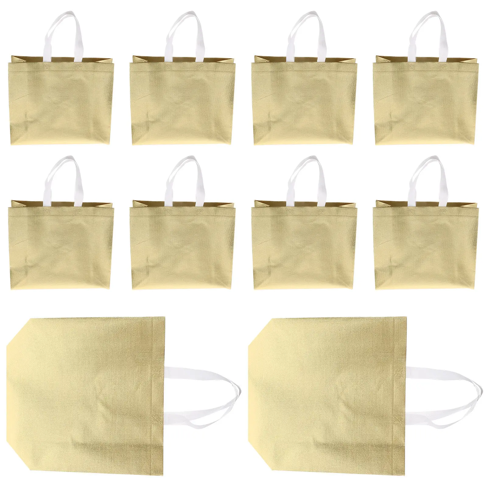 

10 шт. стильных золотистых переливающихся подарочных пакетов с прочными ручками, складные декоративные упаковочные мешочки для подарков, вечеринок, фестивалей