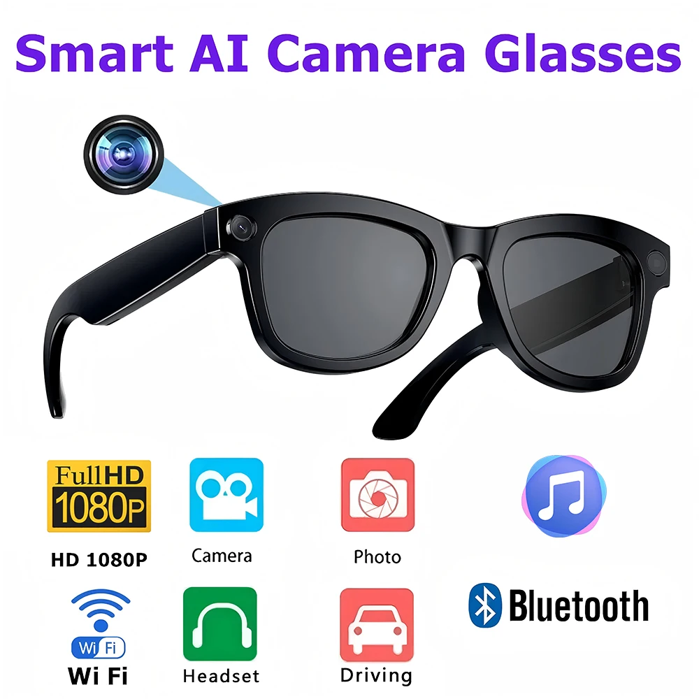 

New AI Smart Glasses Camera HD 1080P Polarized Sunglasses Mini Camera Video Recorder Security Sports DVR Surveillance Camcorder
