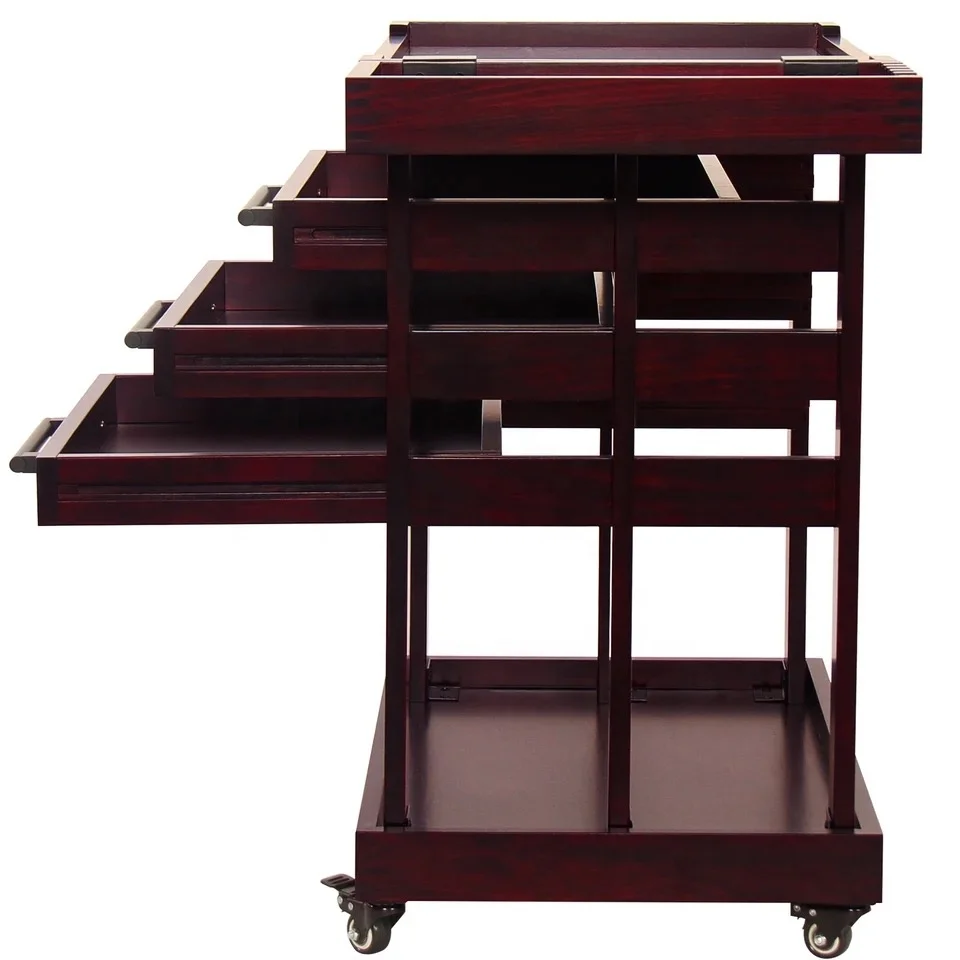 

Five-layer rolling storage cart organizer beech wood artist painting easel with 3 drawers and 4 lockable wheels