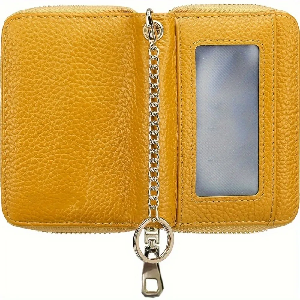 حامل بطاقة ائتمان صغير من الجلد الصناعي RFID ، مخلب بلون واحد ، محفظة مع نافذة بطاقة تعريف شفافة