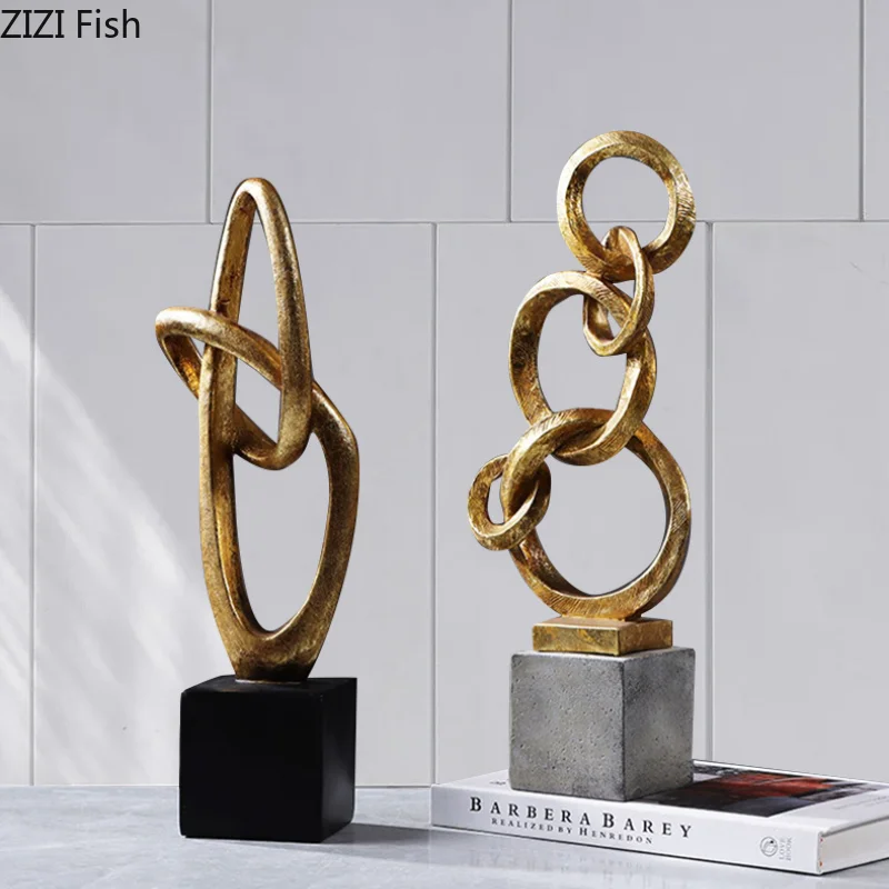Geometric Abstract Ring Ornament Resin Sculpture Living Room Statue Home Accessories Desk Decoration Crafts Figurines Miniatures