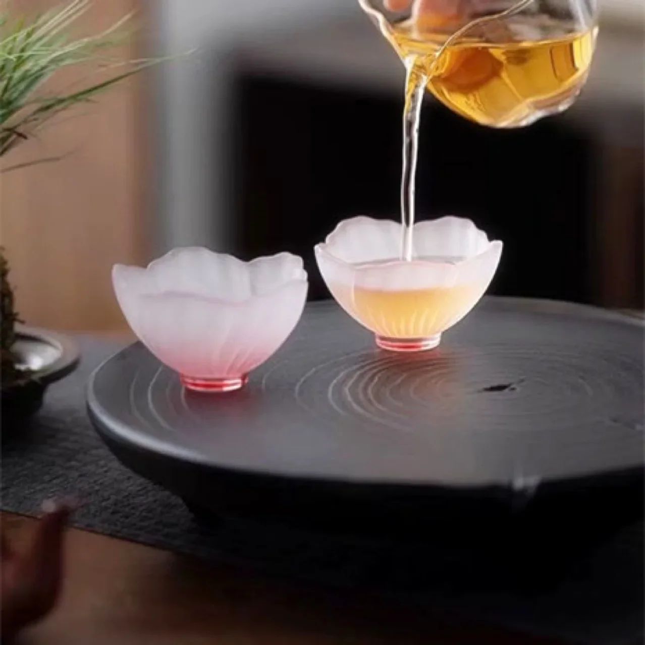 1pc 45ml Pink Cherry Blossom Glass Tea Cups Frosted Insulated Exquisite Kung Fu Teaware Drinkware Gifts Fragrance Smelling Cup