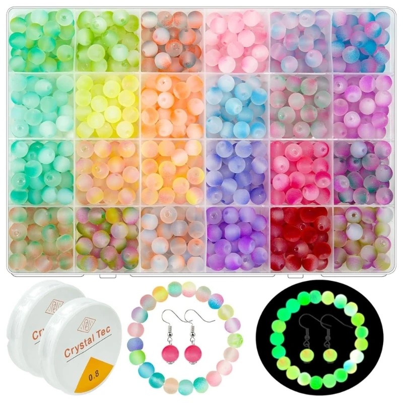 

600Pcs Luminous Glass Beads Set for Jewelry Making Assorted Colors Beads for Threading Bracelet Necklace Practical Round Bead