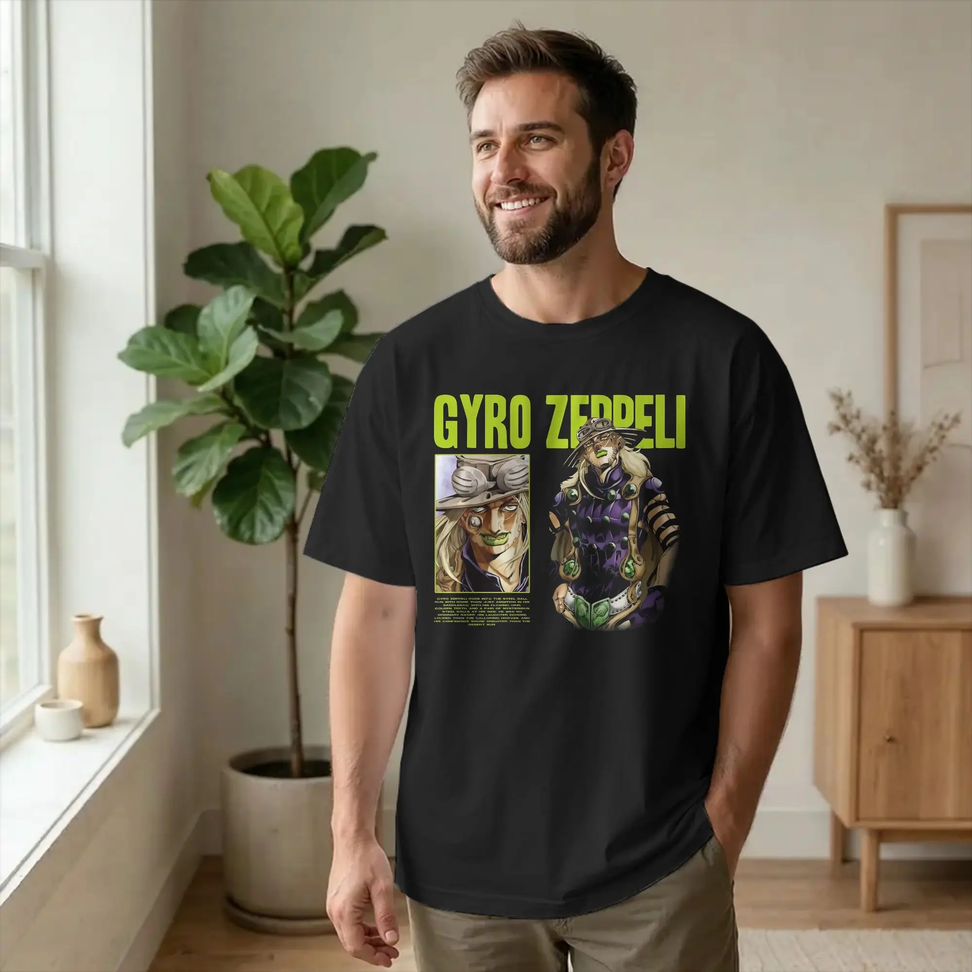 Gyro Zeppeli T Shirts Men 100% Cotton Funny T-Shirts Joestar Family Bizarre Adventure Anime Tee Shirt Short Sleeve Clothes Gift