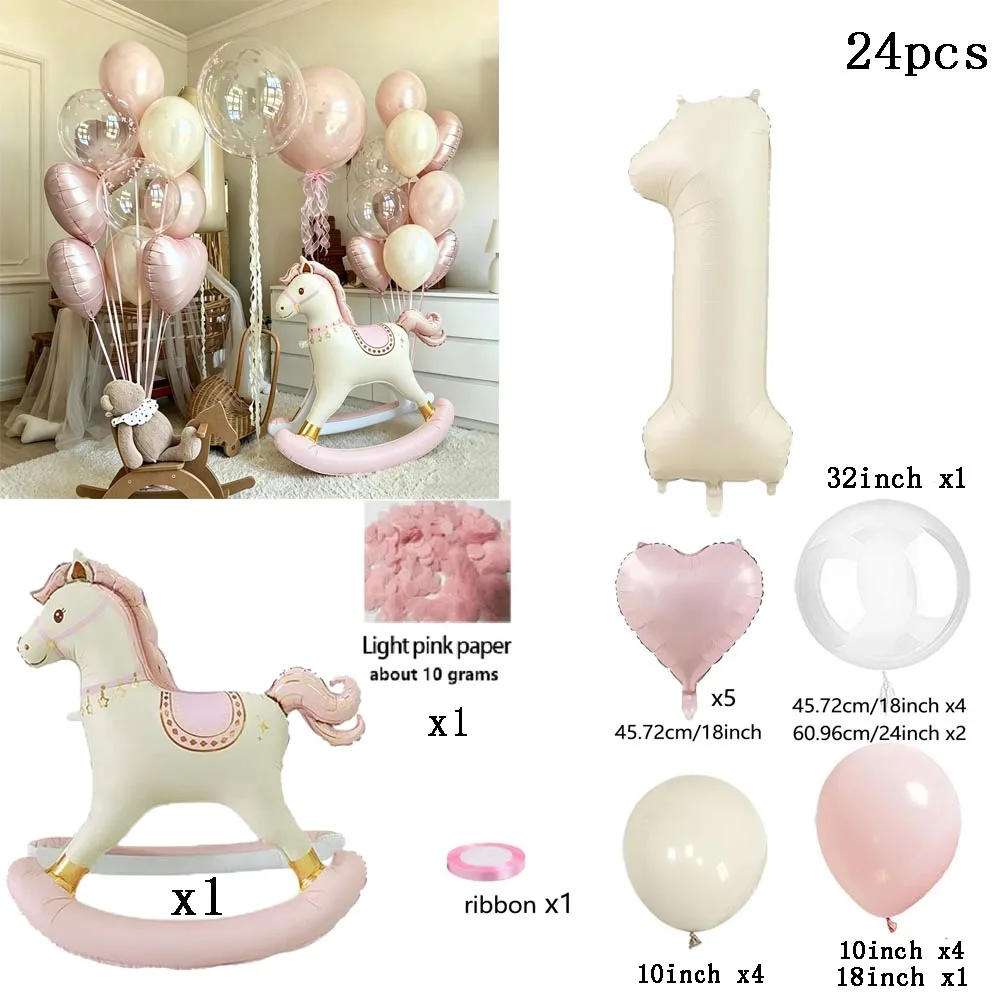 1 Set Rosa Trojanisches Pferd Ballon Schmetterling Schüttelpferd Folienballon Rosa Herzballon für Geburtstagsfeier, Babyparty, Dekoration, Geschenke – Detail 5