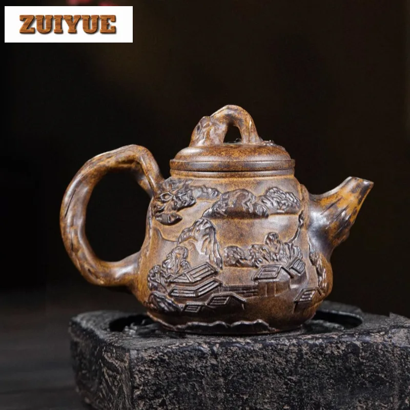 500ml Yixing Purple Clay Teapots Handmade Pine Tree Stump Pot Raw Ore Dragon Kiln Wood Burning Mud Tea Soaking Kettle Zisha Tea