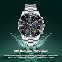 Men's Stainless Steel Chronograph Watch, Waterproof Designer Wristwatch, Luminous Analogue Business Watch With Date