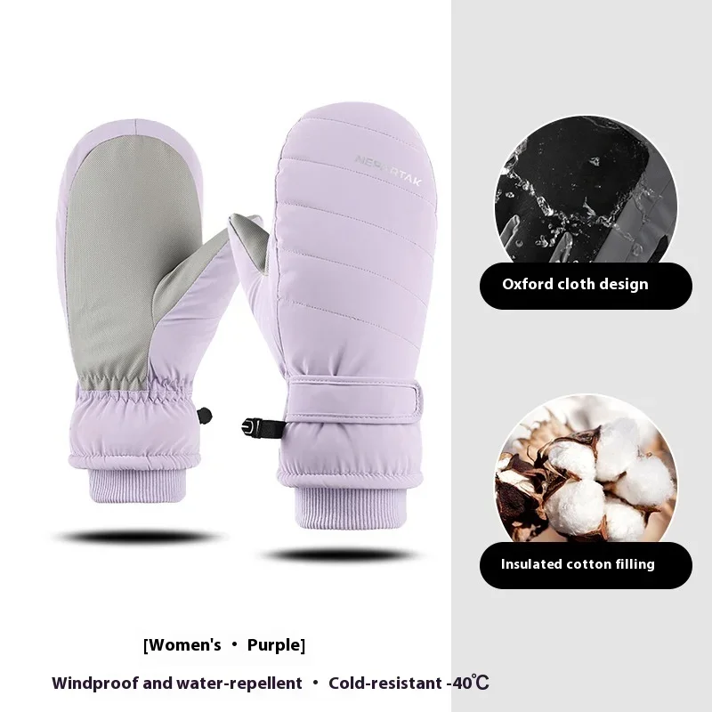 

Ski Gloves Tough Outdoors Winter Ski Mittens Men Thick Velvet Outdoor Cycling Adult Snow Mitts Cold Weather Waterproof Gloves