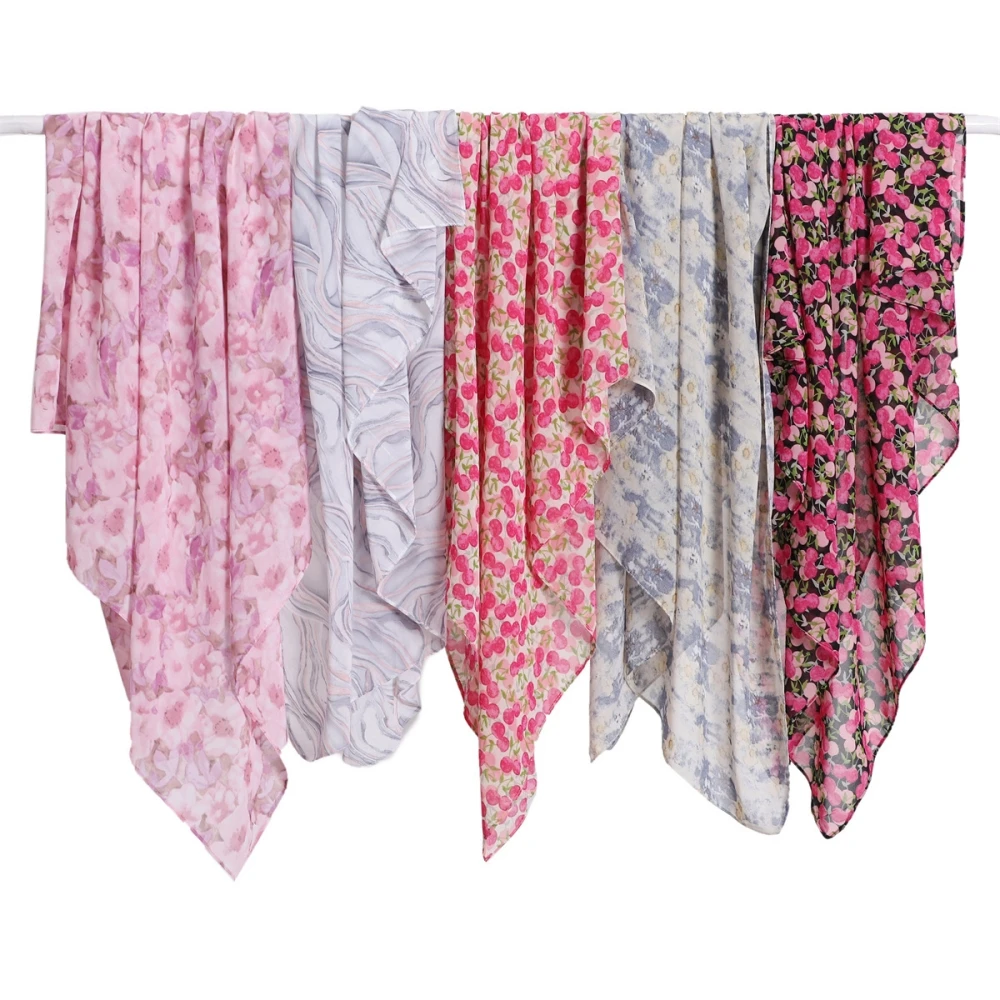 Wholesale Beautiful Flower Printed Chiffon Square Scarf Turban Ladies Headcloth High Quality Pattern Hijab Big Size Turbante