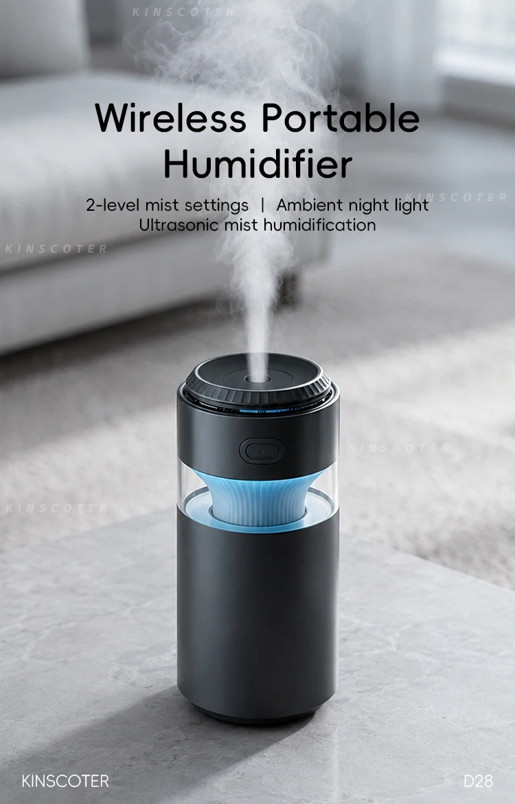 Tragbarer kabelloser Ultraschall-Luftbefeuchter mit farbigem Nachtlicht, 2 Nebelmodi, USB-aufladbarer Mini-Luftbefeuchter für Auto und Zimmer – Detail 2