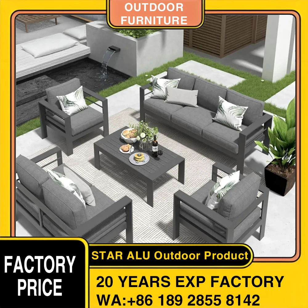 Modern Grey Aluminum Patio Furniture Set for Outdoor Garden, Villa & Courtyard
