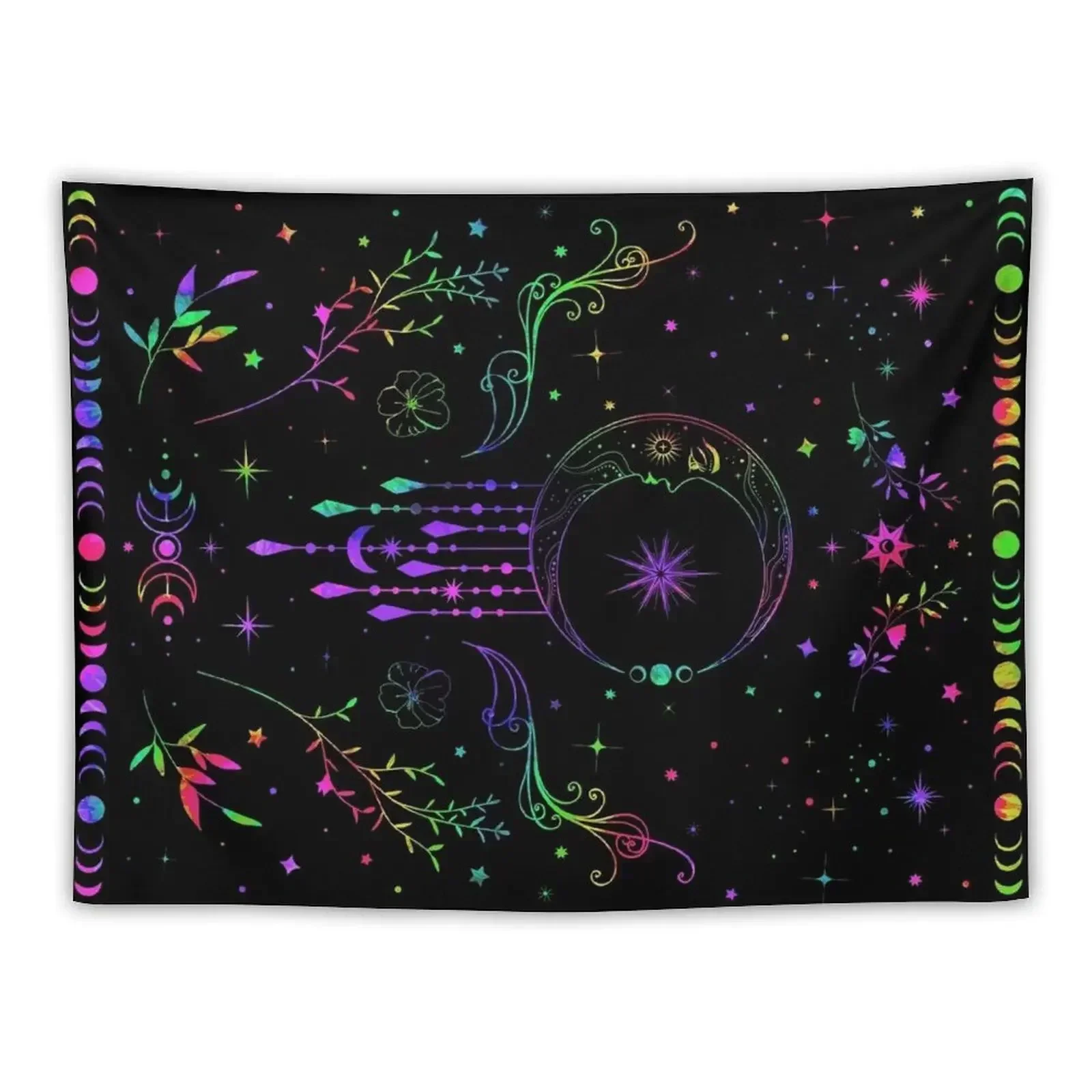 

Rainbow Celestial crescent moon with floral accents and moon phase tie dye Tapestry Room Decor Cute Things To The Room Tapestry