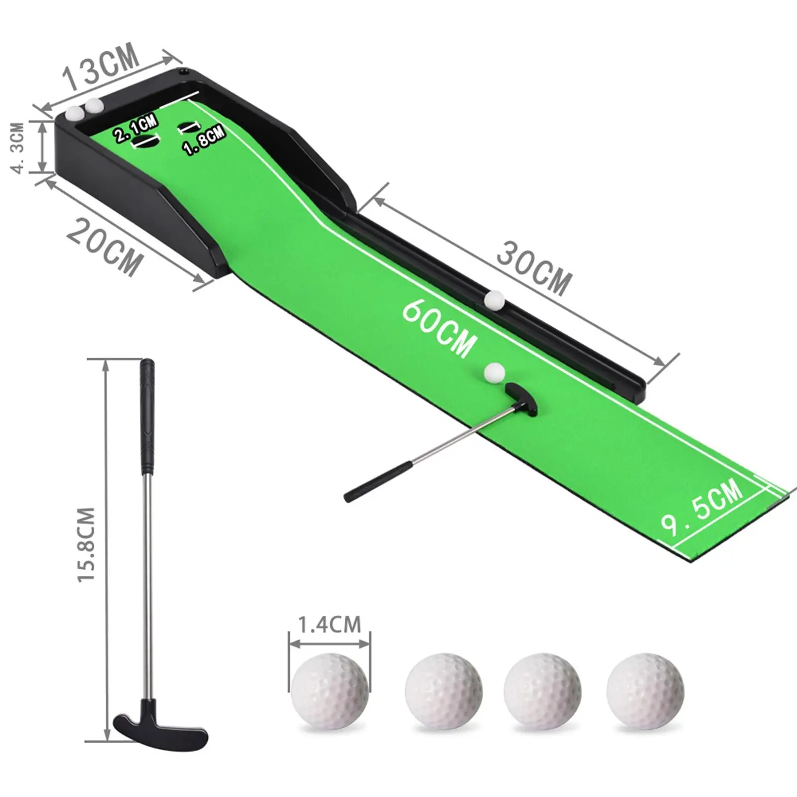 

Mini Tabletop Golf Putting Mat with Ball Return with Balls Putter Putting Training Aid for Golfer Kids Amateurs Gift Equipment