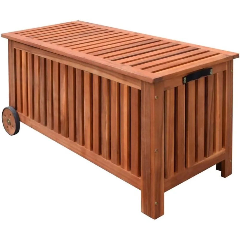 

Natural wooden terrace storage box, waterproof outdoor mat, blanket and garden tool storage area, with wheels and handles