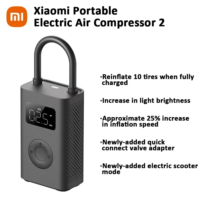 Xiaomi Portable Electric Air Compressor 2 Mini Air Pump 150PSI High Pressure Type-C LED Multitool Inflator for Car Ball