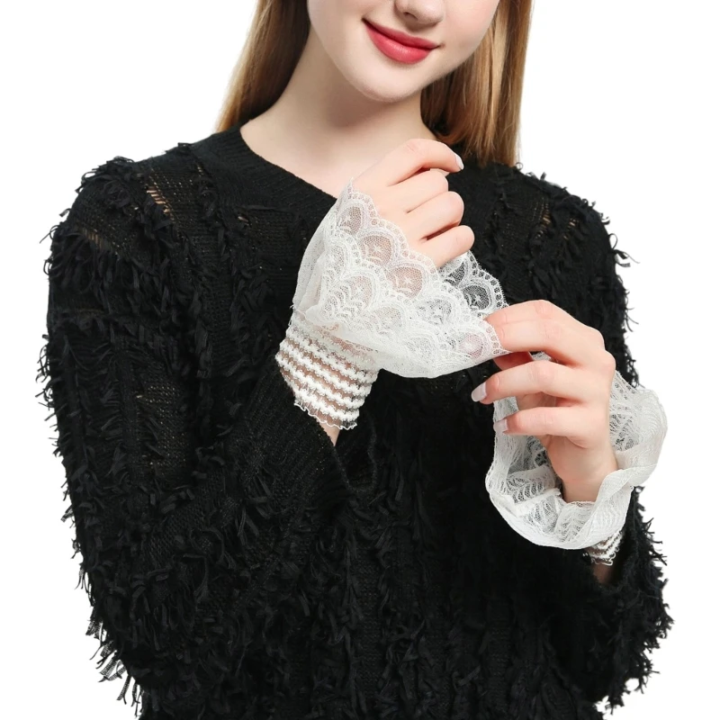 

False Lace Cuffs Sweater Decorative Wristband False Flared Sleeves Detachable