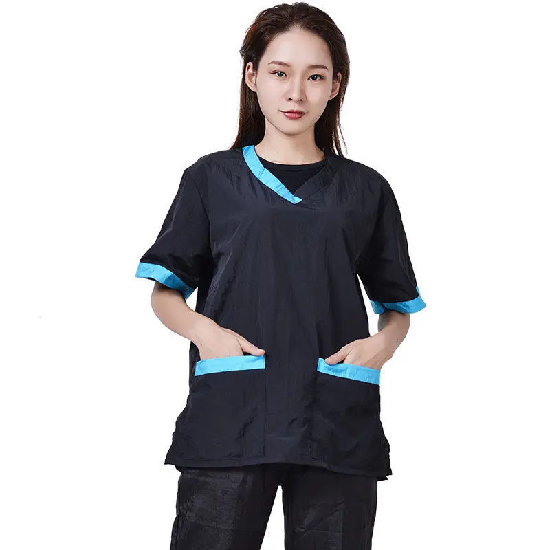 Thin Style Dog Grooming Clothing Short Sleeve Tops Pet Shop Uniforms Anti Hair Apron Anti Static Smock Breathable Work Clothes