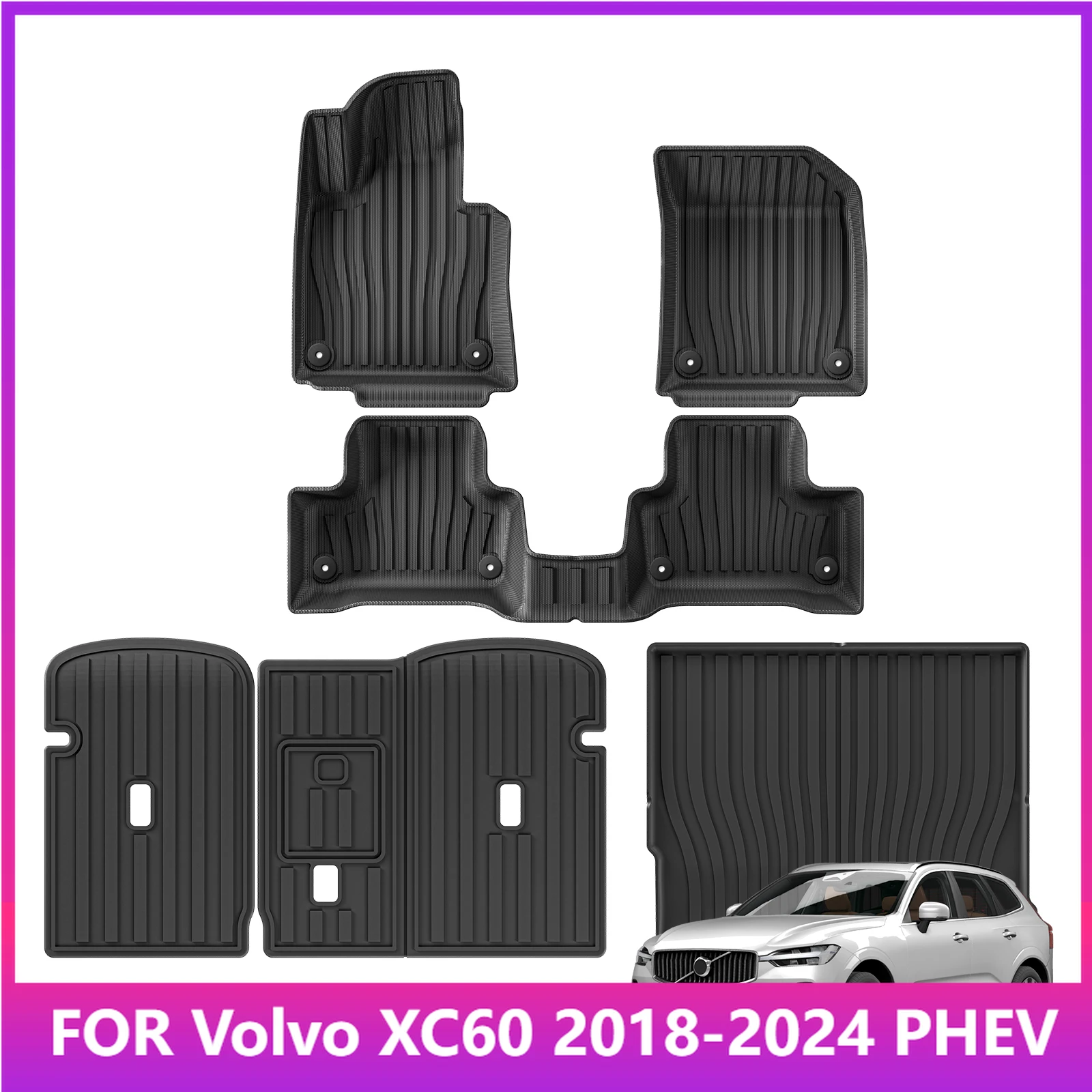 

Коврики для Volvo XC60 2018-2024 PHEV Автомобильные коврики Коврик в багажник TPE 3D Коврик для ног Черный с левым рулем